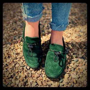 Vintage PRADA Loafers Green Velvet